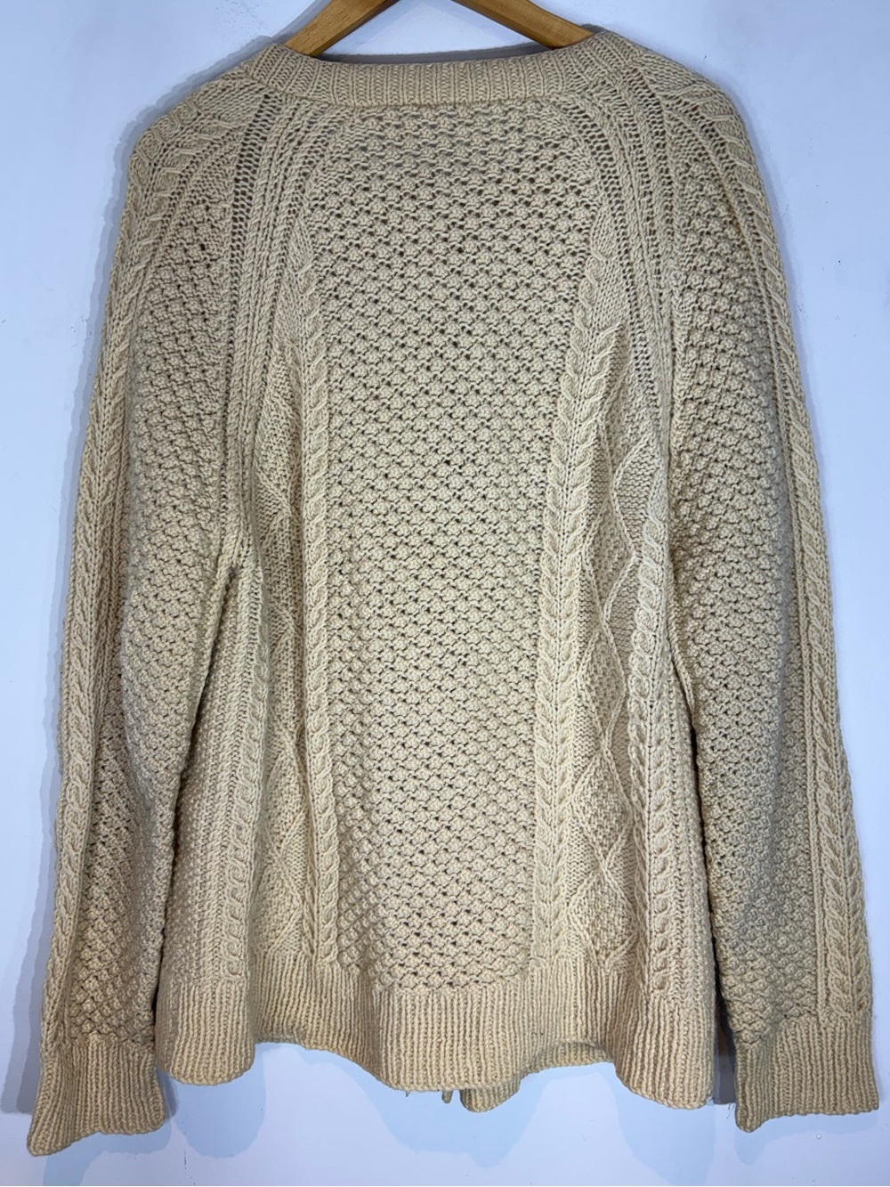 Vintage Wool Fisherman Cable Knit Cardigan Sweater XL Cream - Picture 5 of 10